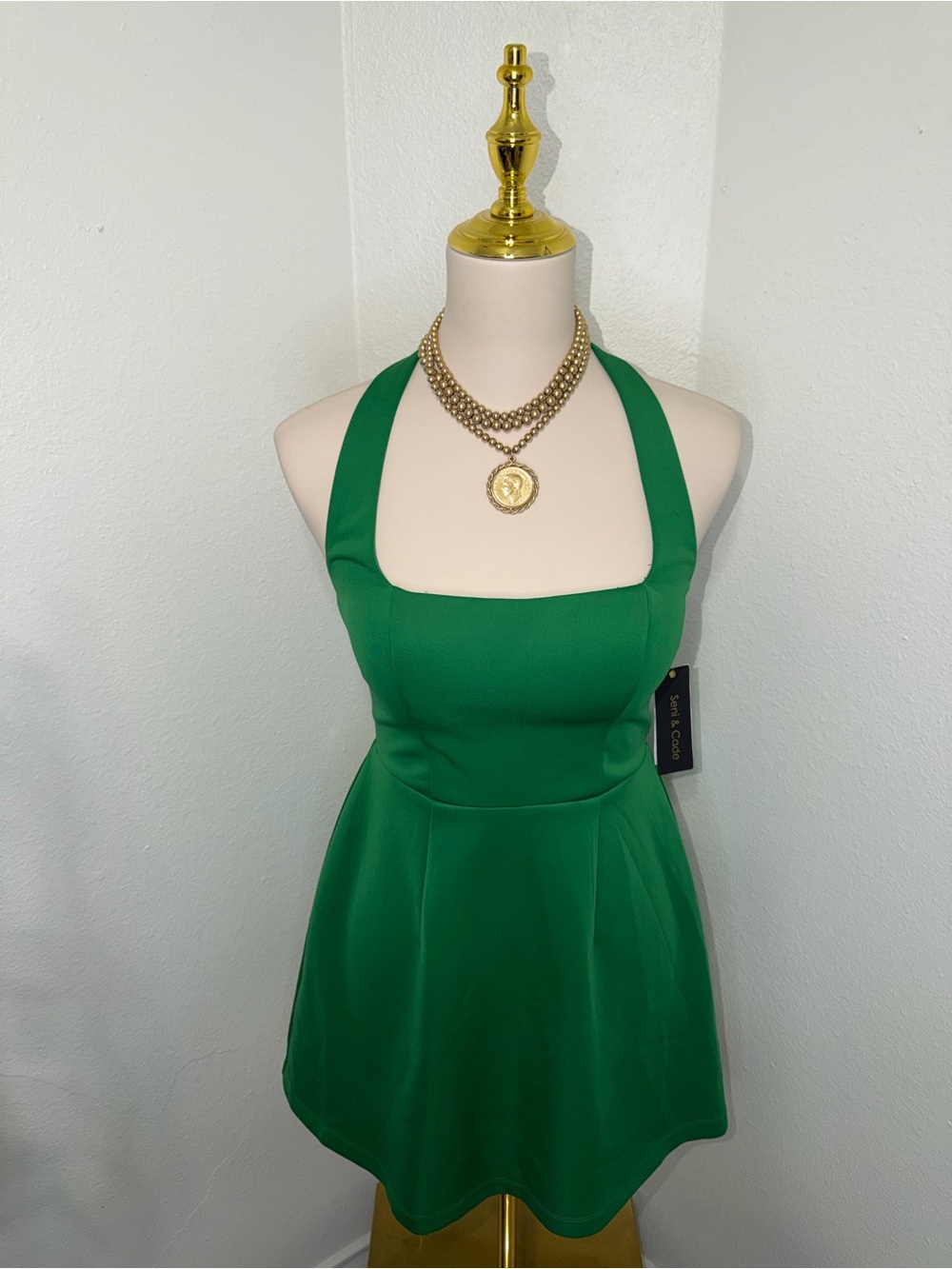 Emerald Green Halter Mini Dress